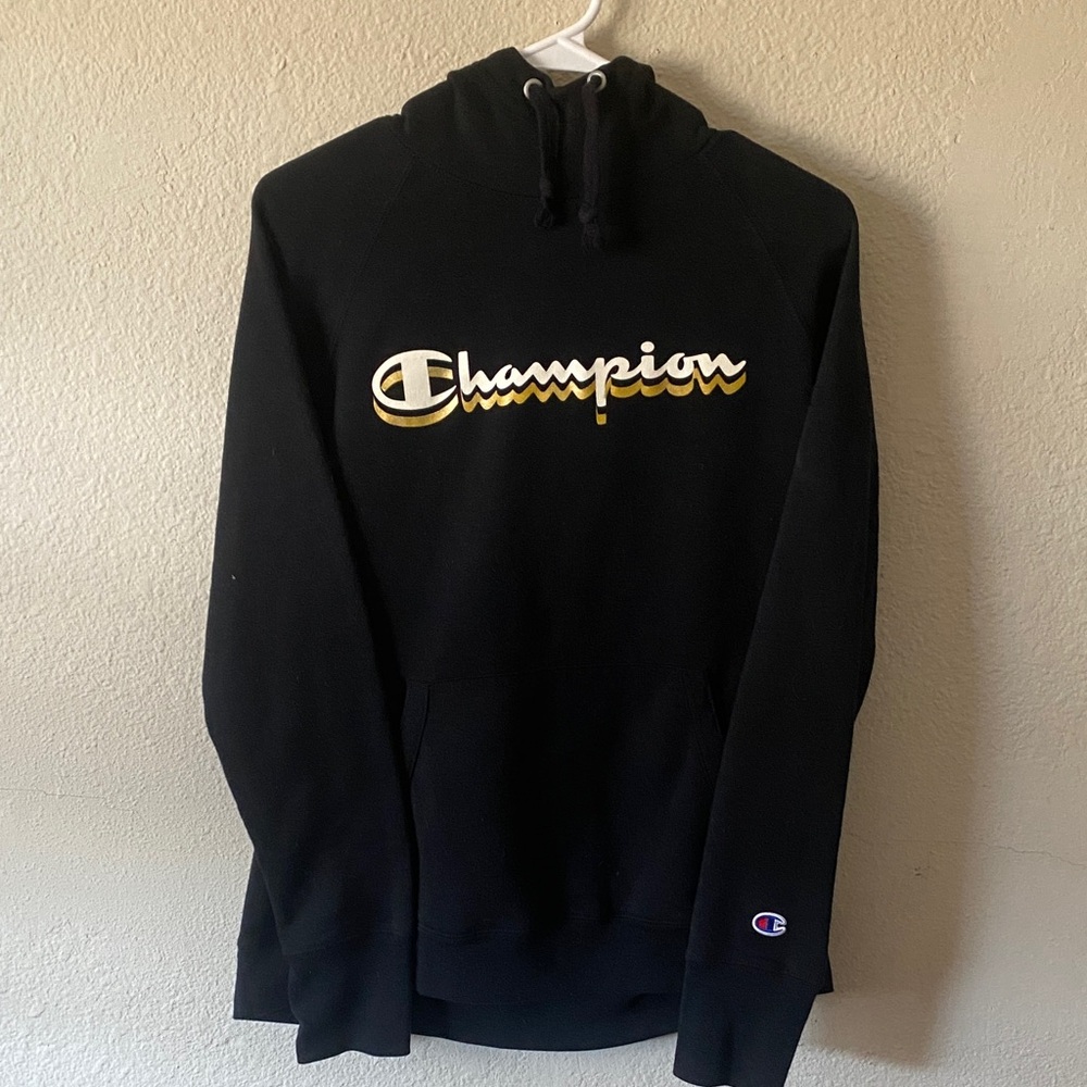 Champion Black and Gold Logo Hoodie